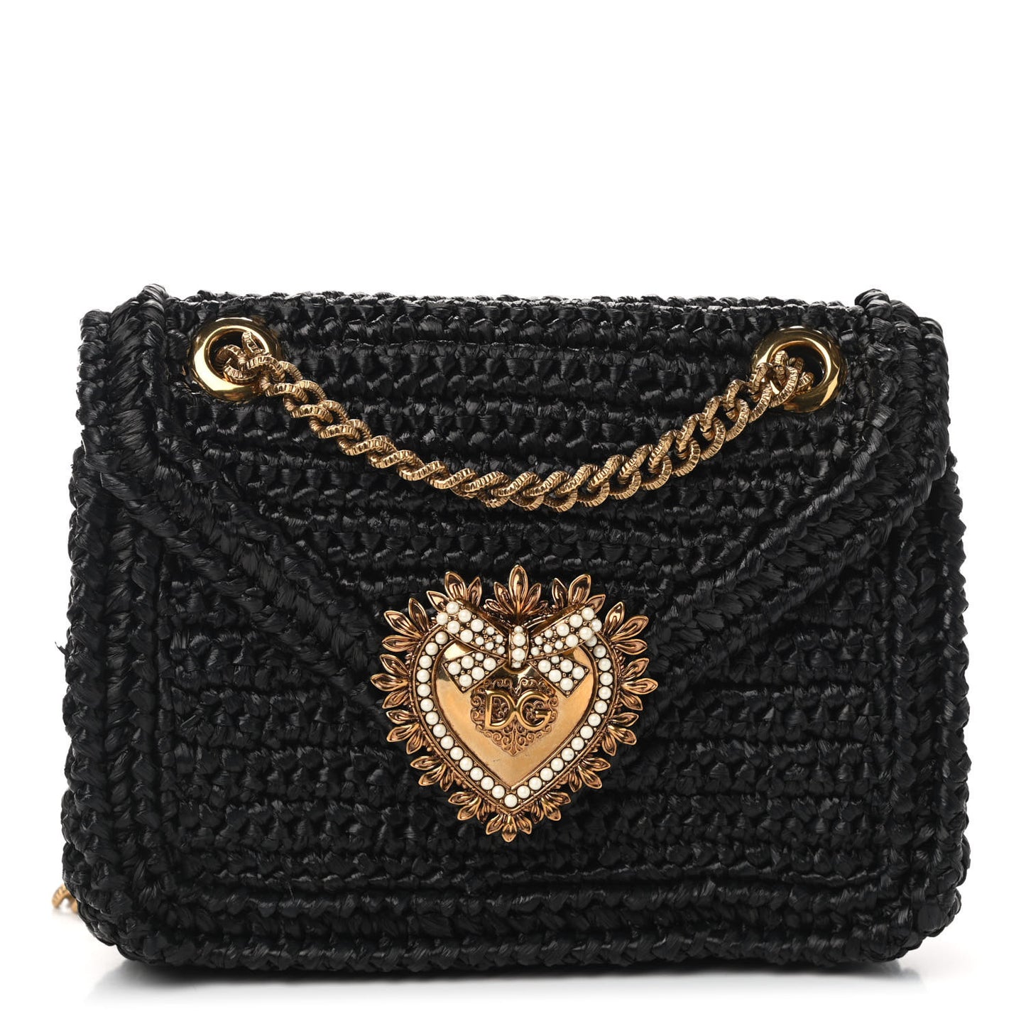 Raffia Woven Devotion Envelope Shoulder Bag Black