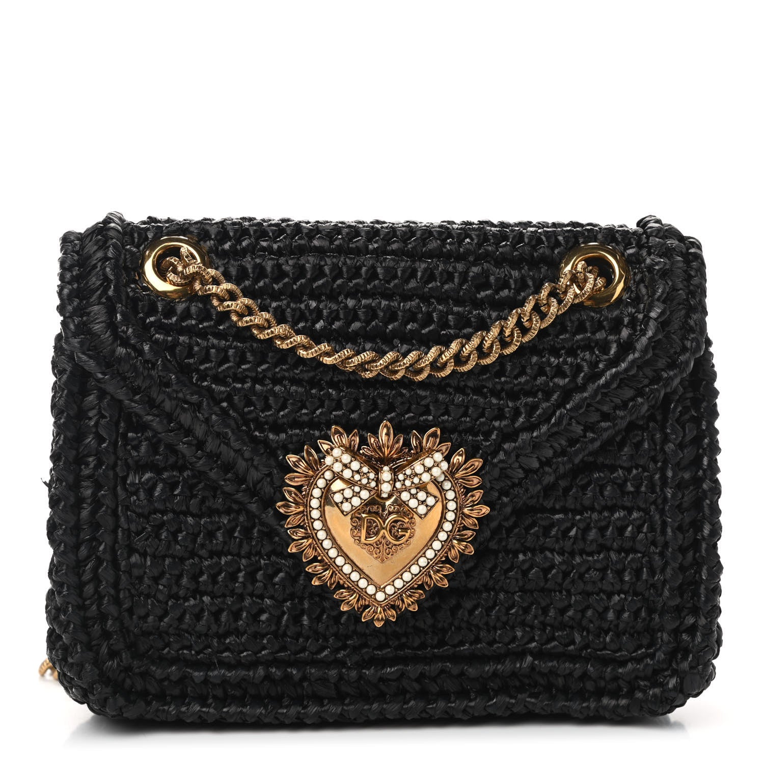 Dolce & Gabbana Raffia Woven Devotion Envelope Shoulder Bag Black 1 of 9