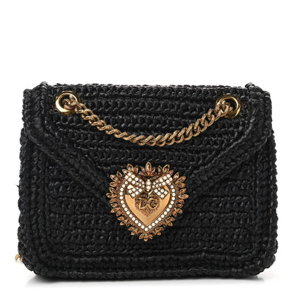 Dolce & Gabbana Raffia Woven Devotion Envelope Shoulder Bag Black 1 of 9