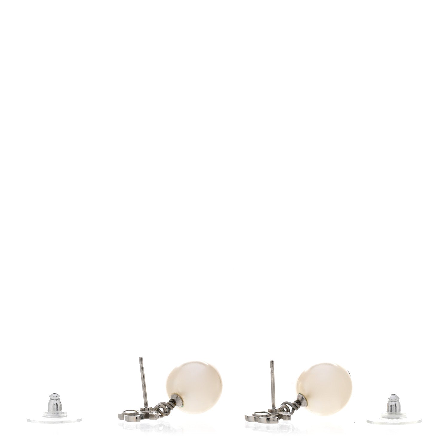 Chanel Crystal Pearl CC Drop Earrings Silver Pearly White 3 of 5