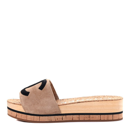 Chanel Suede Cork Mule Sandal 35 Beige Black 1 of 6