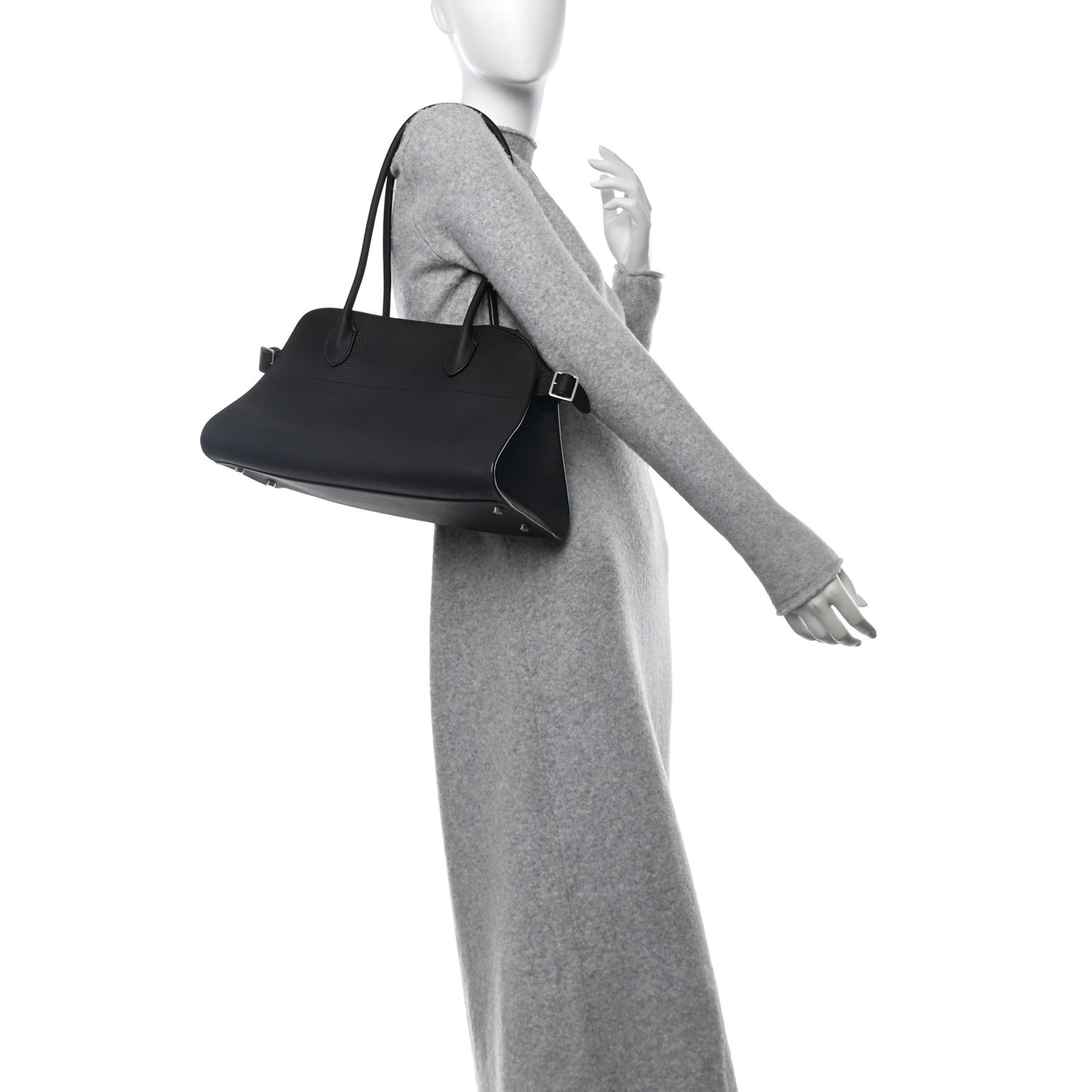 Matte Grained Calfskin Margaux Shoulder 12 Black