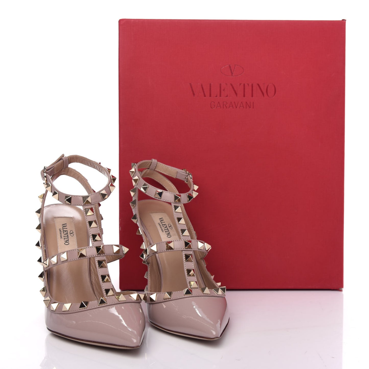 Patent Rockstud Ankle Strap Pumps 37.5 Poudre
