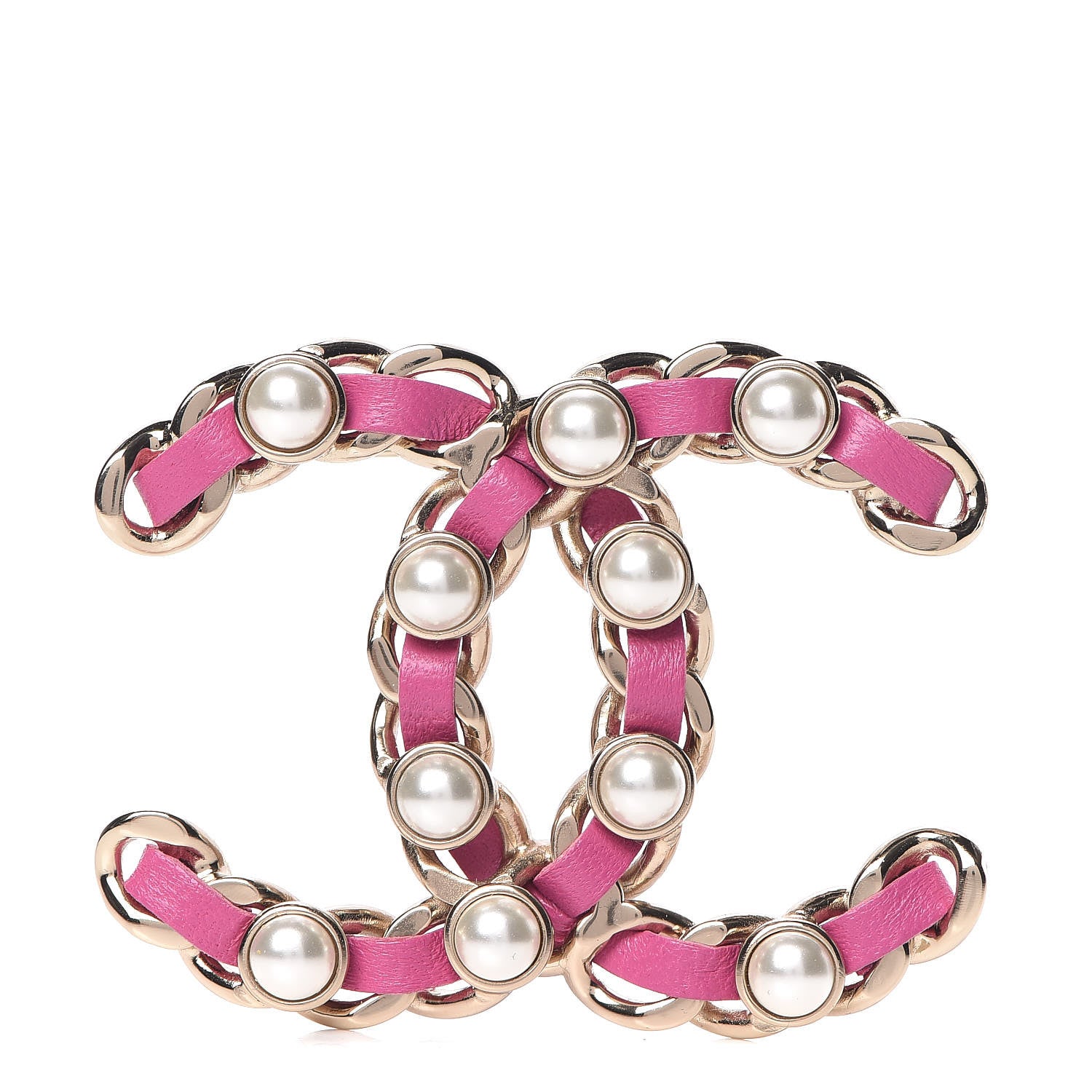 Chanel Lambskin Pearl Chain CC Brooch Pink Gold 1 of 5
