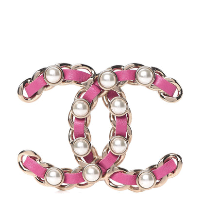 Chanel Lambskin Pearl Chain CC Brooch Pink Gold 1 of 5