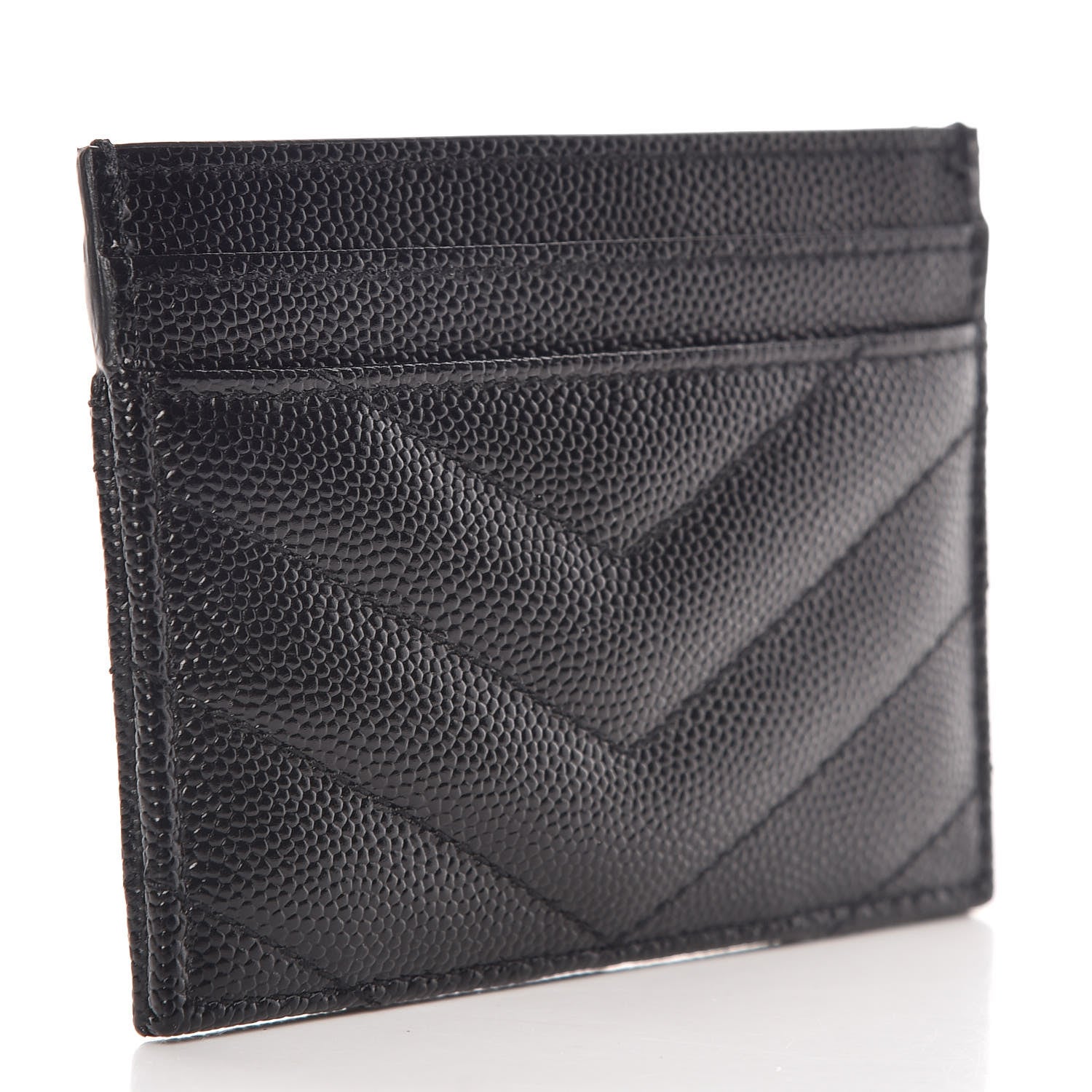 Saint Laurent Grain De Poudre Matelasse Chevron Monogram Credit Card Case Black 3 of 8