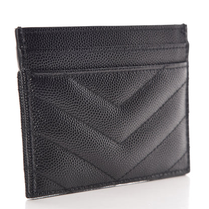 Saint Laurent Grain De Poudre Matelasse Chevron Monogram Credit Card Case Black 3 of 8