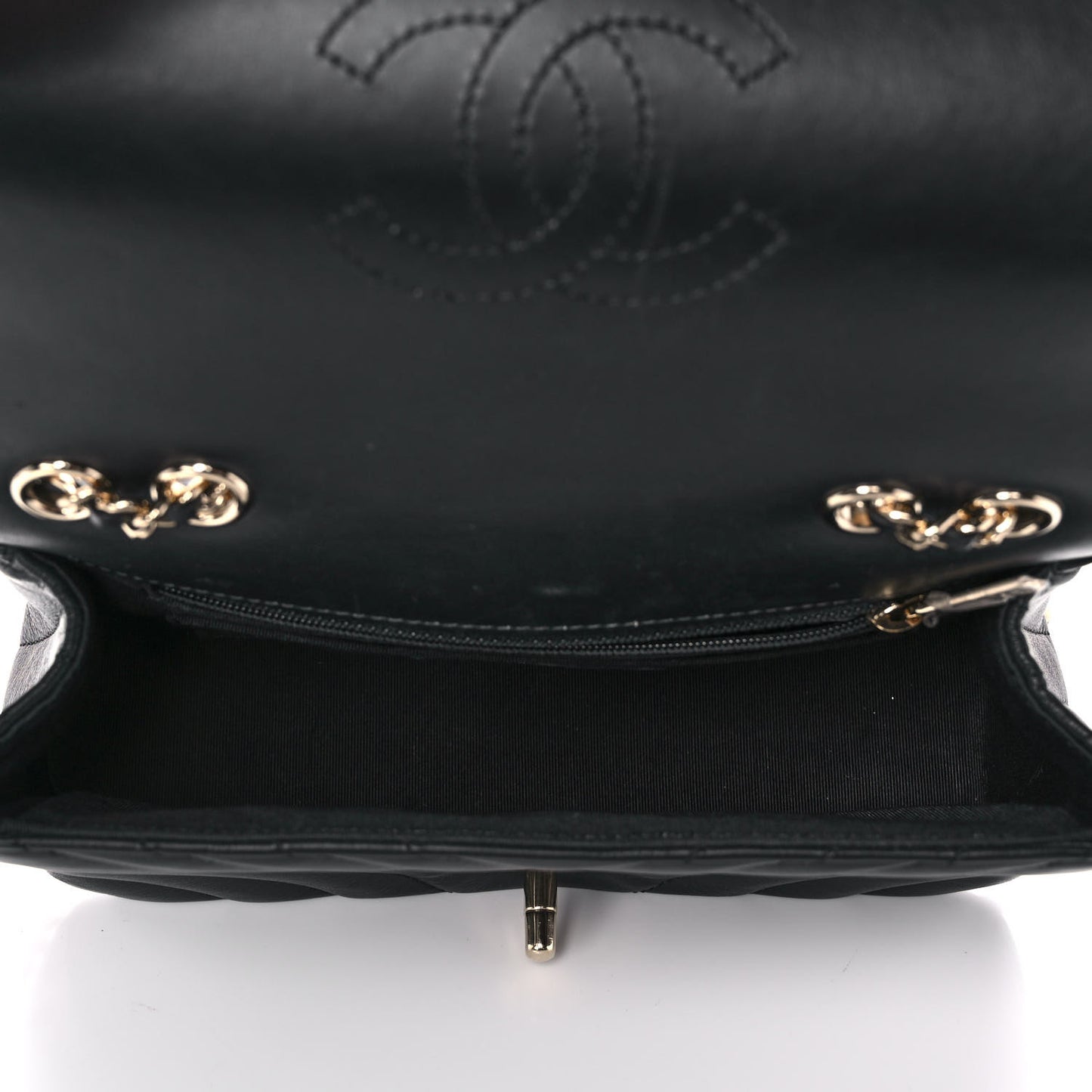 Calfskin Chevron Quilted Mini Statement Flap Black