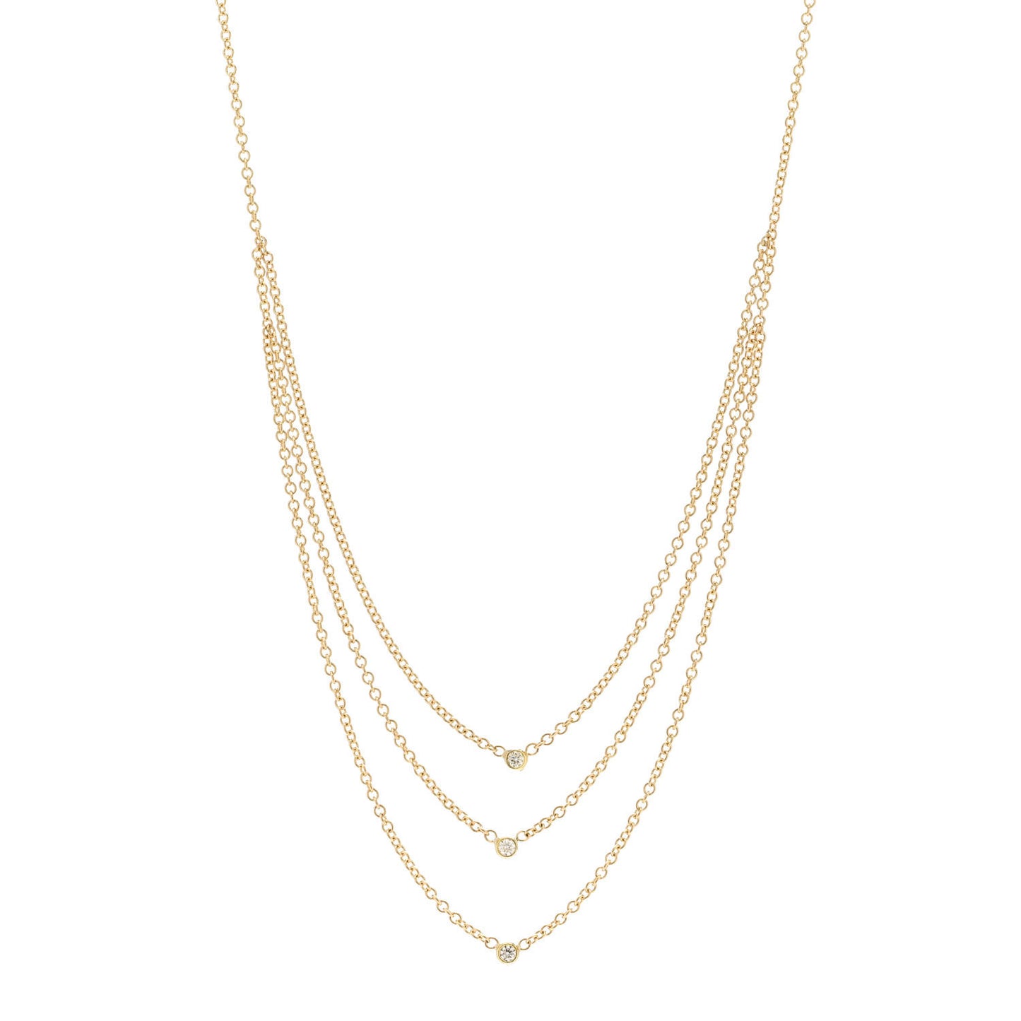 18K Yellow Gold Diamond Tiered Chain Necklace
