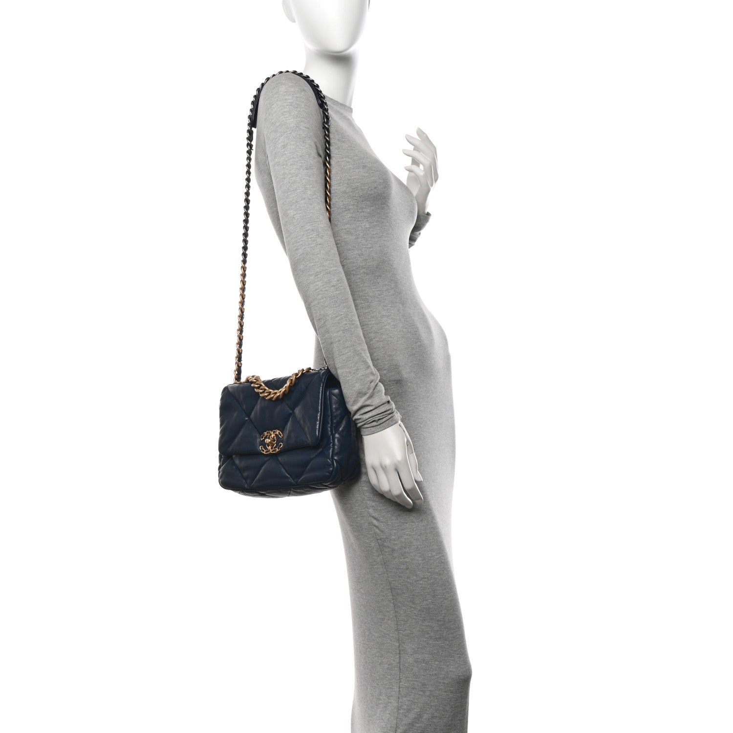 Chanel Goatskin Quilted Medium Chanel 19 Flap Navy Blue 2 of 10