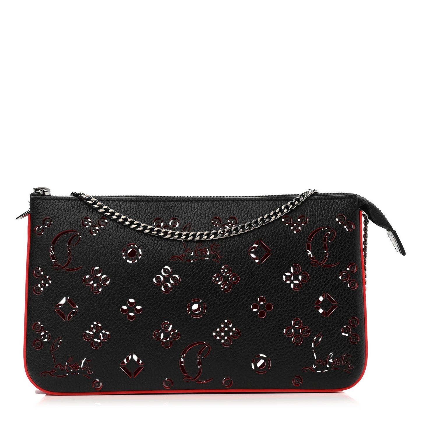 Calfskin Loubinthesky Perforated Shoulder Bag Black