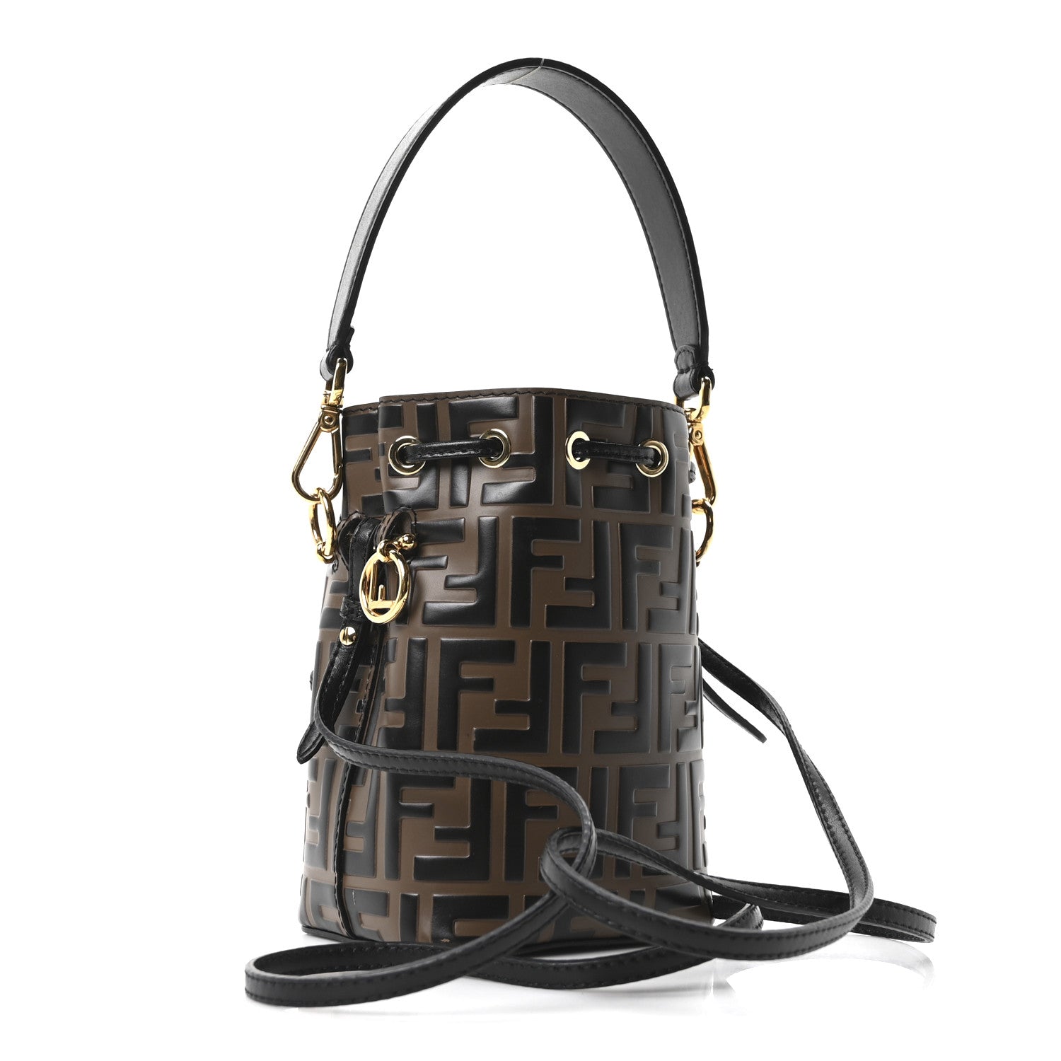 Fendi Vitello Liberty F is Fendi Bi-Color FF 1974 Embossed Mini Mon Tresor Bucket Bag Maya Black 3 of 9