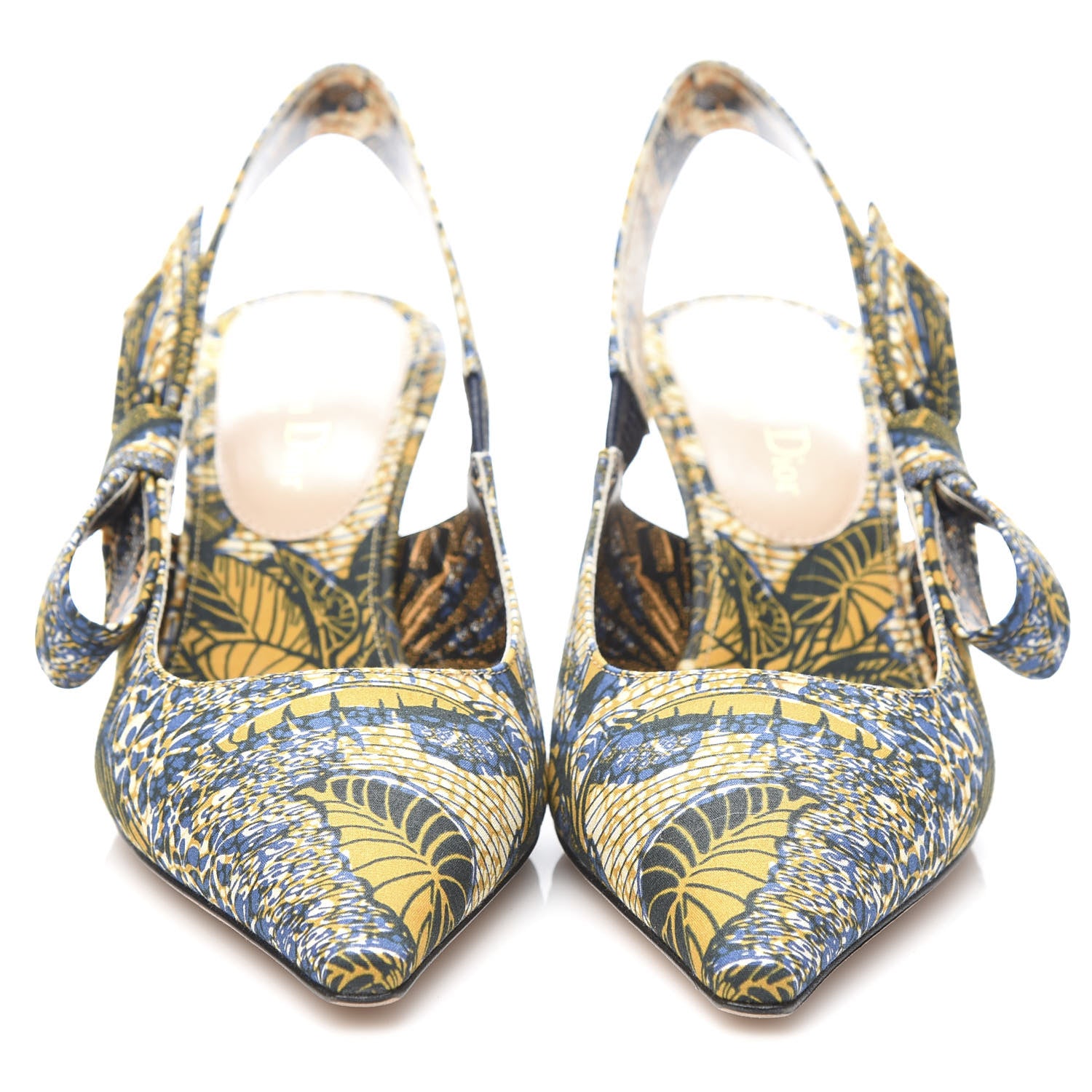 Christian Dior Toile De Jouy Sweet D Slingback Pumps 37 Blue Yellow 2 of 9