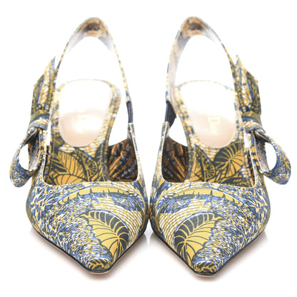 Christian Dior Toile De Jouy Sweet D Slingback Pumps 37 Blue Yellow 2 of 9