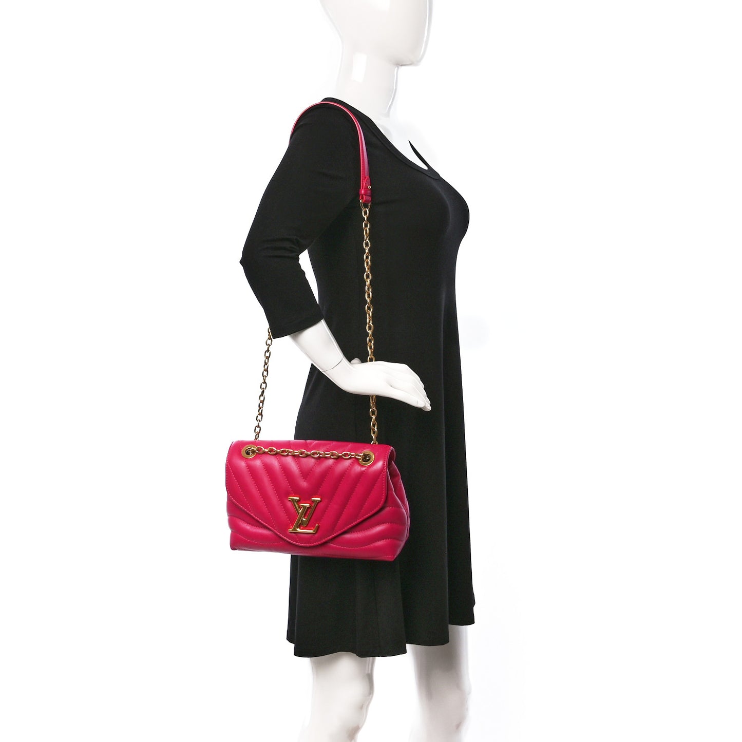 Calfskin LV New Wave Chain Bag Rose Freesia
