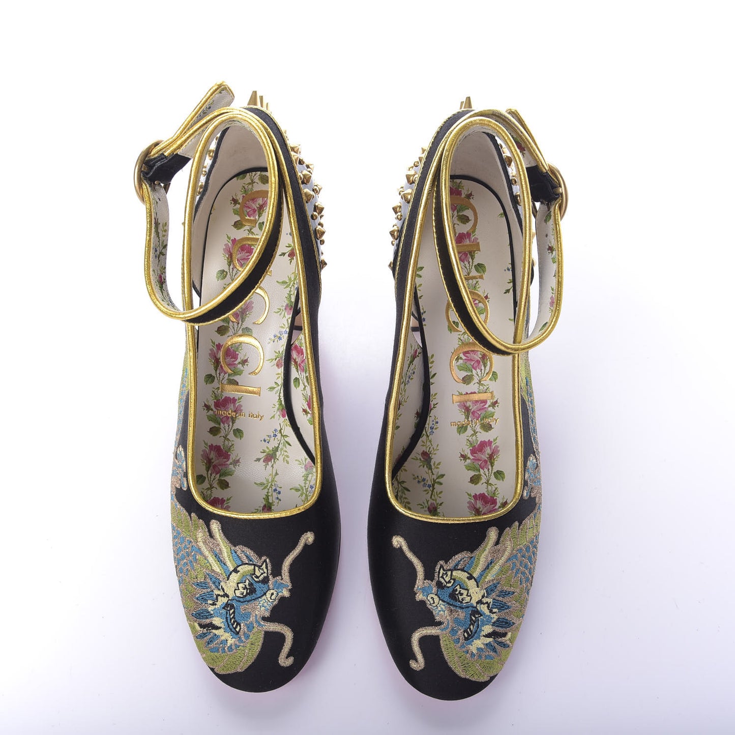 Satin Embroidered Dragon Caspar Pumps 36 Black