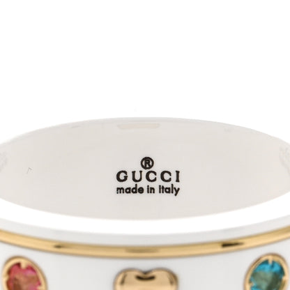 Gucci 18K Yellow Gold Ceramic Topaz Icon Band Ring 54 7 White 4 of 5