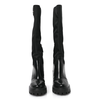 Prada Spazzolato Re-Nylon Metal Triangle Logo 90mm Tall Boots 37 Black 2 of 9