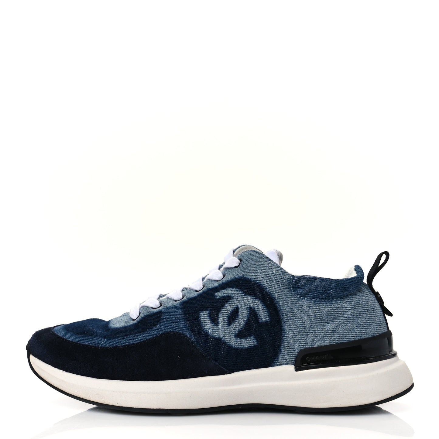 Denim Suede Calfskin Womens CC Sneakers 36 Dark Blue White Black