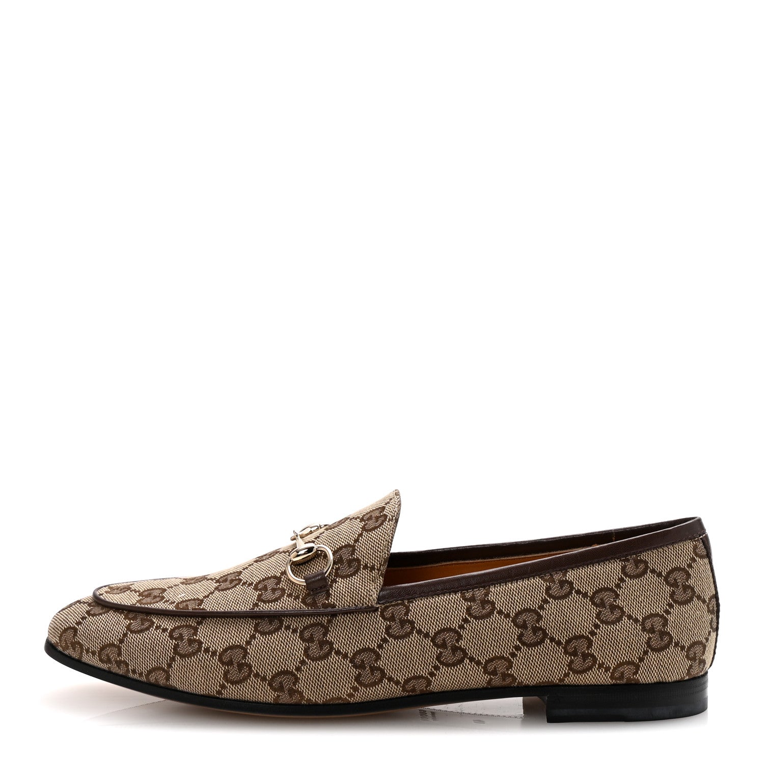 Gucci Canvas GG Monogram Horsebit Womens Jordaan Loafers 40 Beige Ebony New Acero 1 of 9