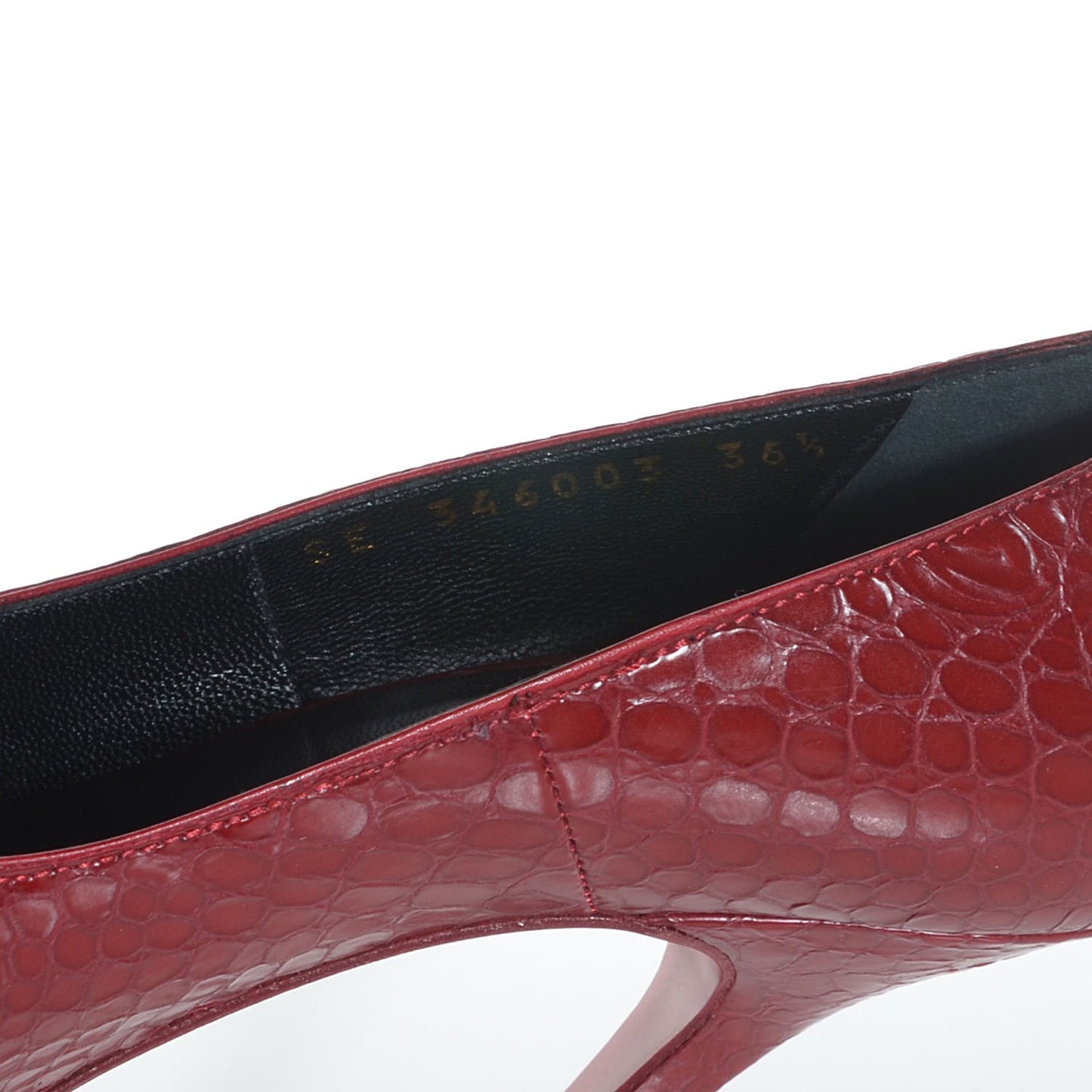 Calfskin Crocodile Embossed Tribute Two 105 Platform Pumps 36.5 Rouge Orient