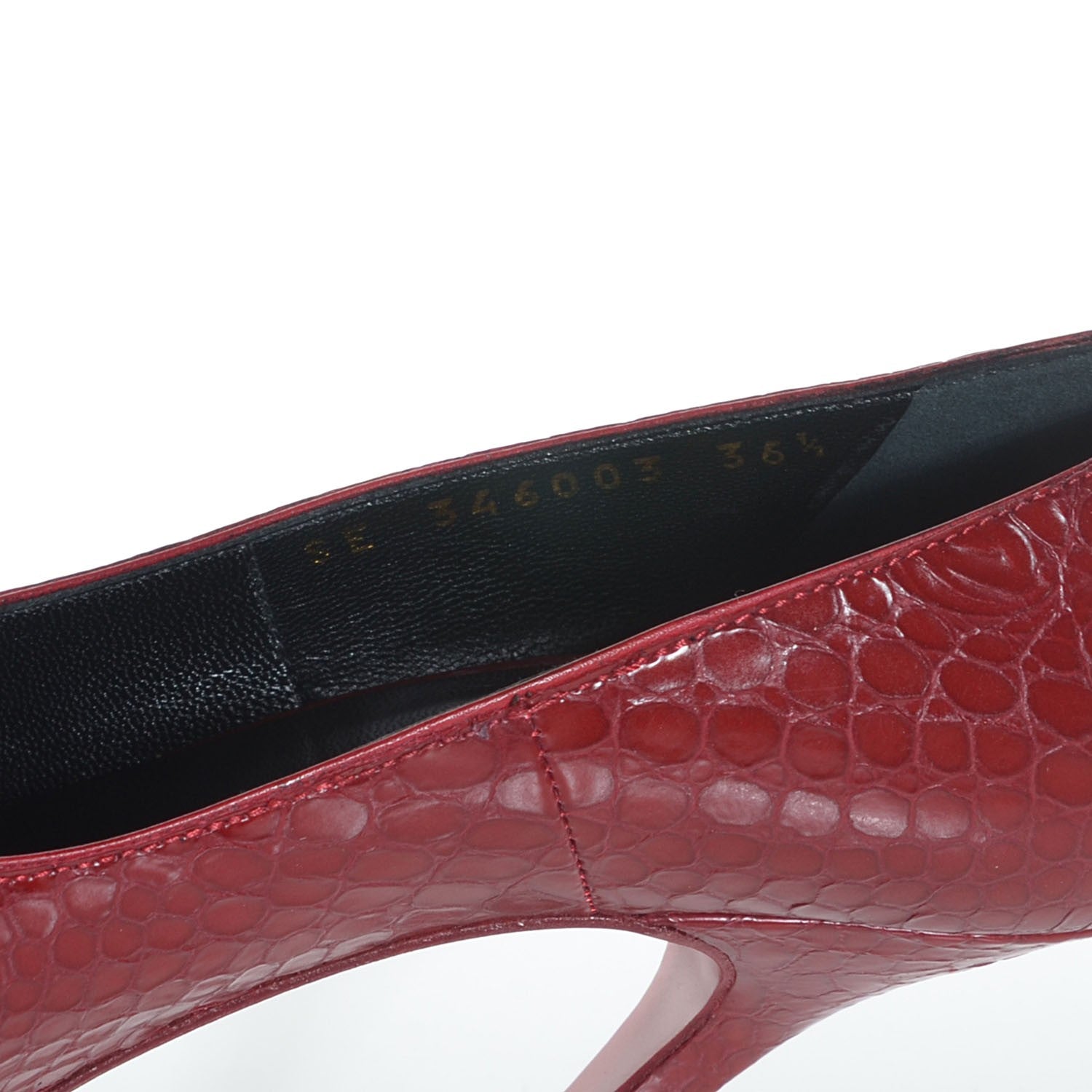 Saint Laurent Calfskin Crocodile Embossed Tribute Two 105 Platform Pumps 36.5 Rouge Orient 2 of 7