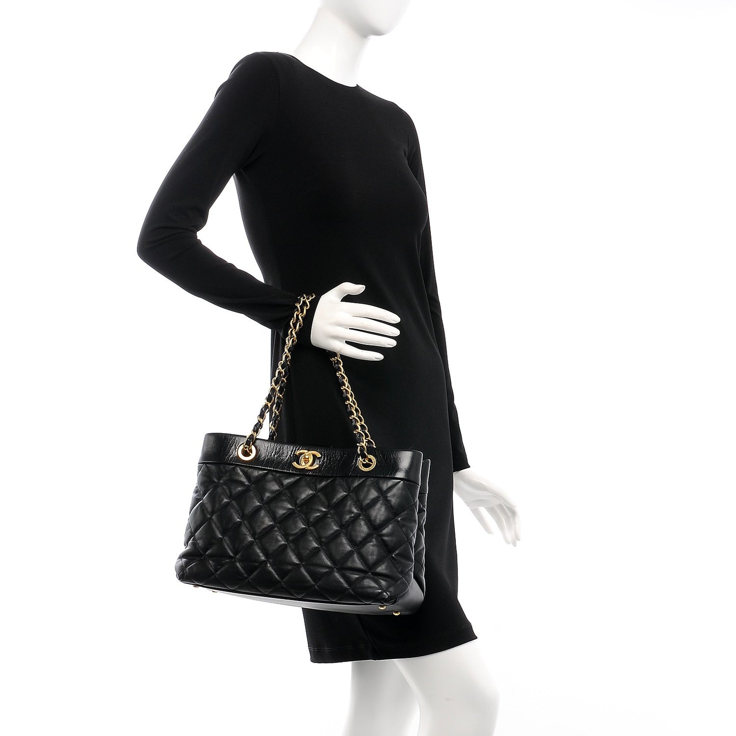 Calfskin Quilted Large Soft Elegance Tote Black