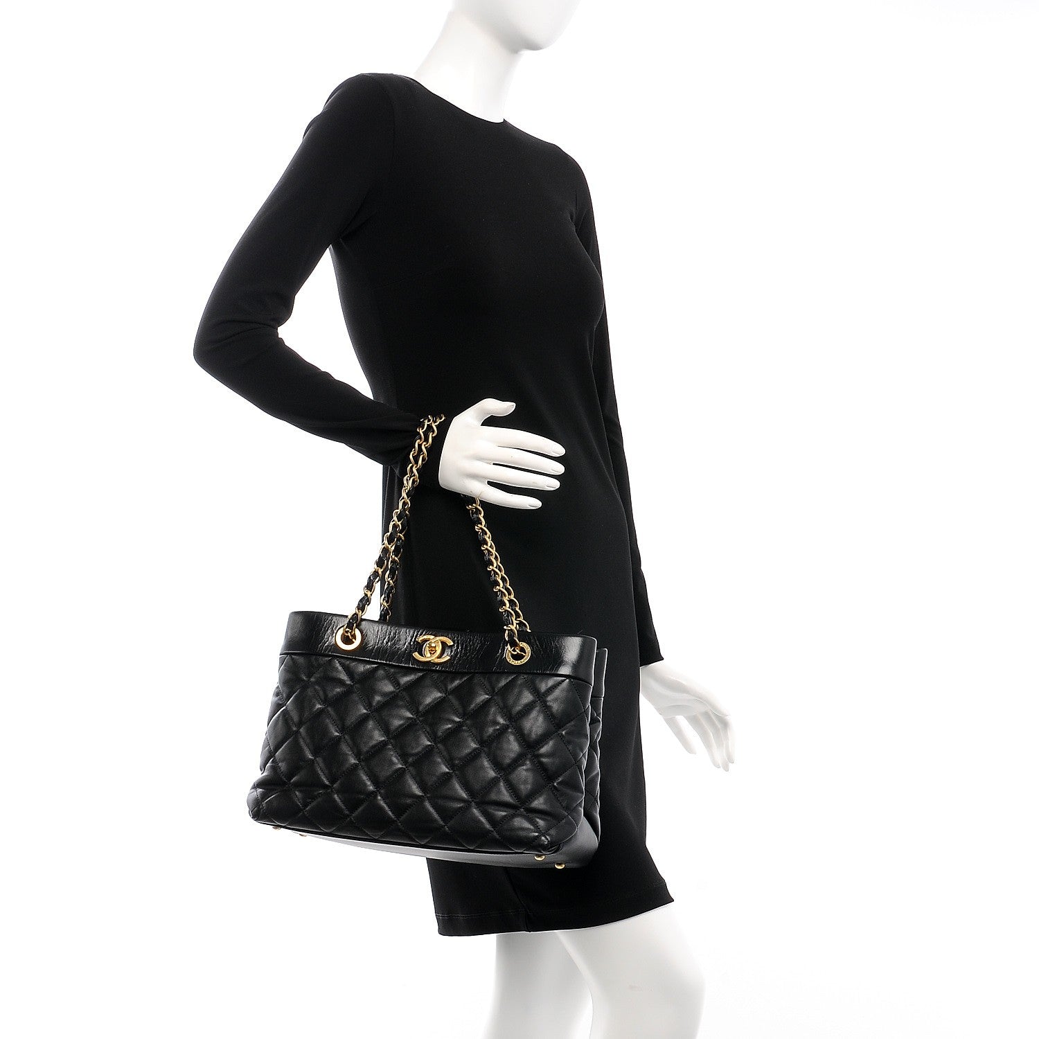 Chanel Calfskin Quilted Large Soft Elegance Tote Black 2 of 7