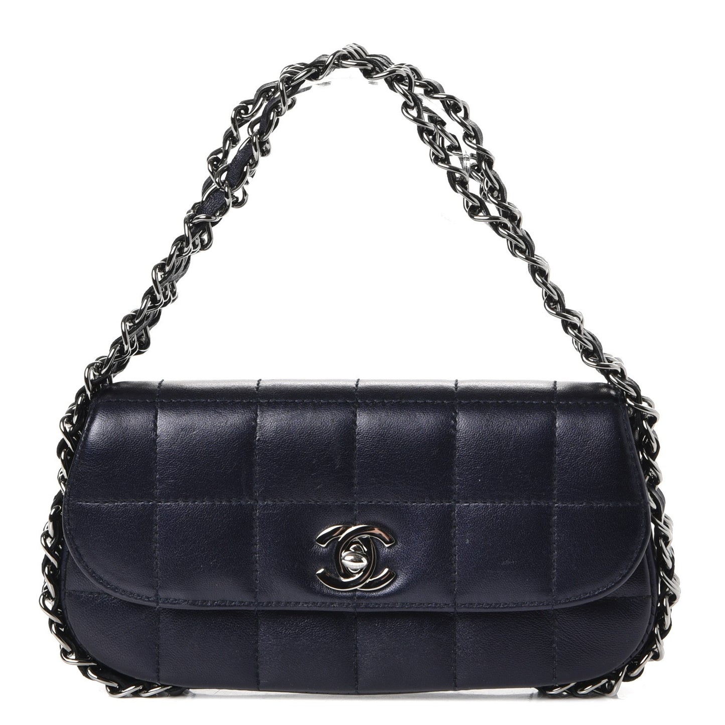 Lambskin Quilted Chocolate Bar 3 Chain Flap Navy