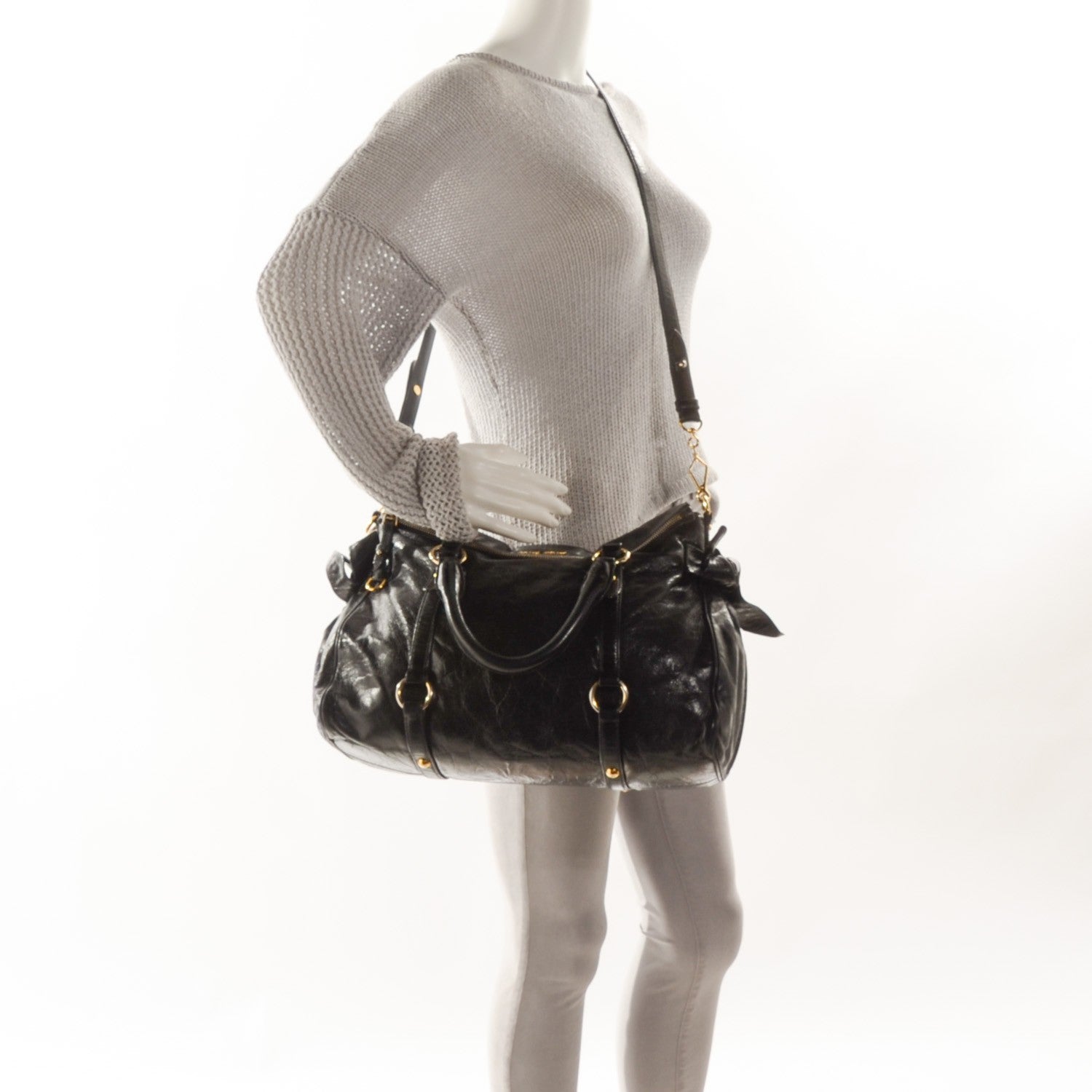 Miu Miu Vitello Lux Medium Bow Bag Nero Black 2 of 9