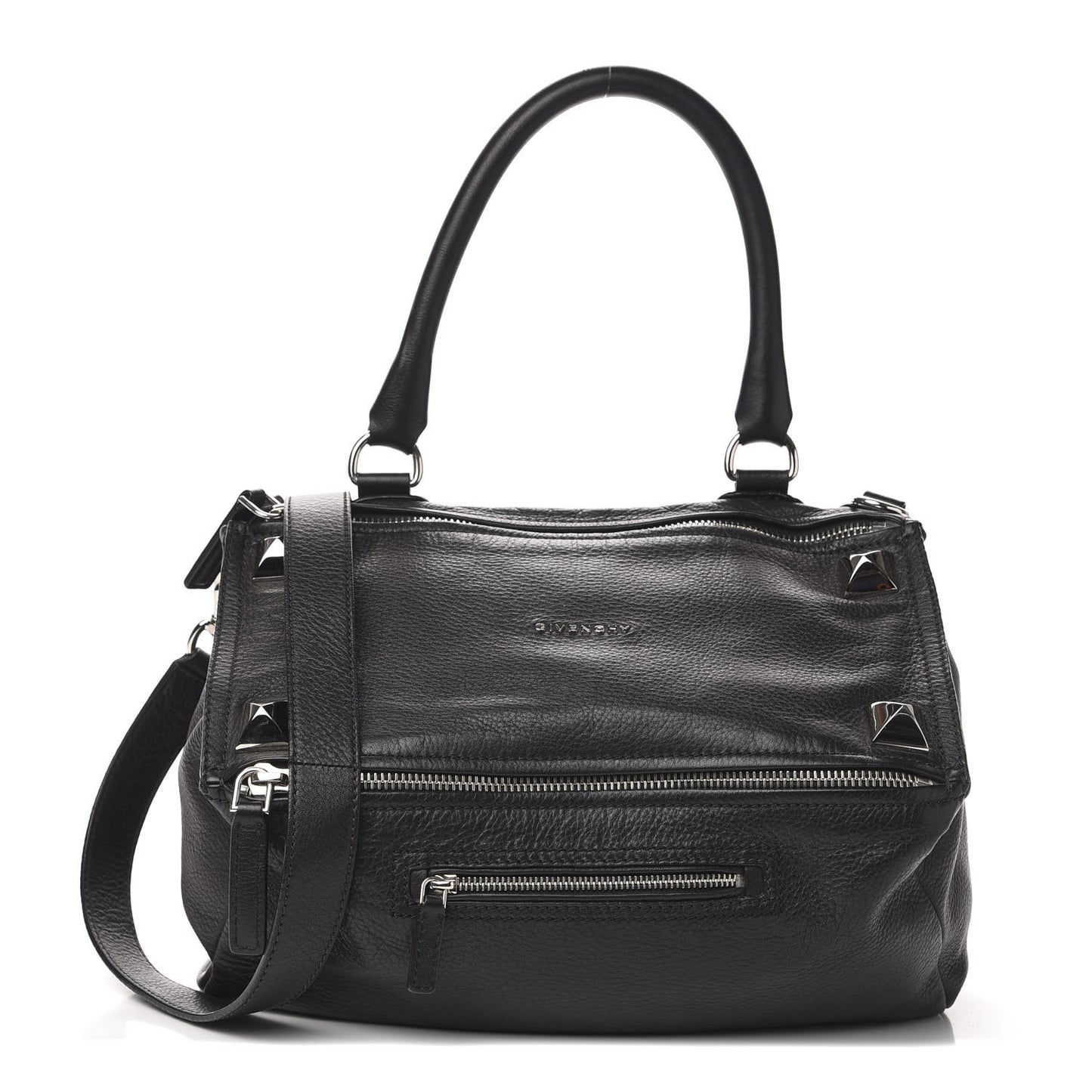 Pebbled Calfskin Medium Pyramid Stud Pandora Black