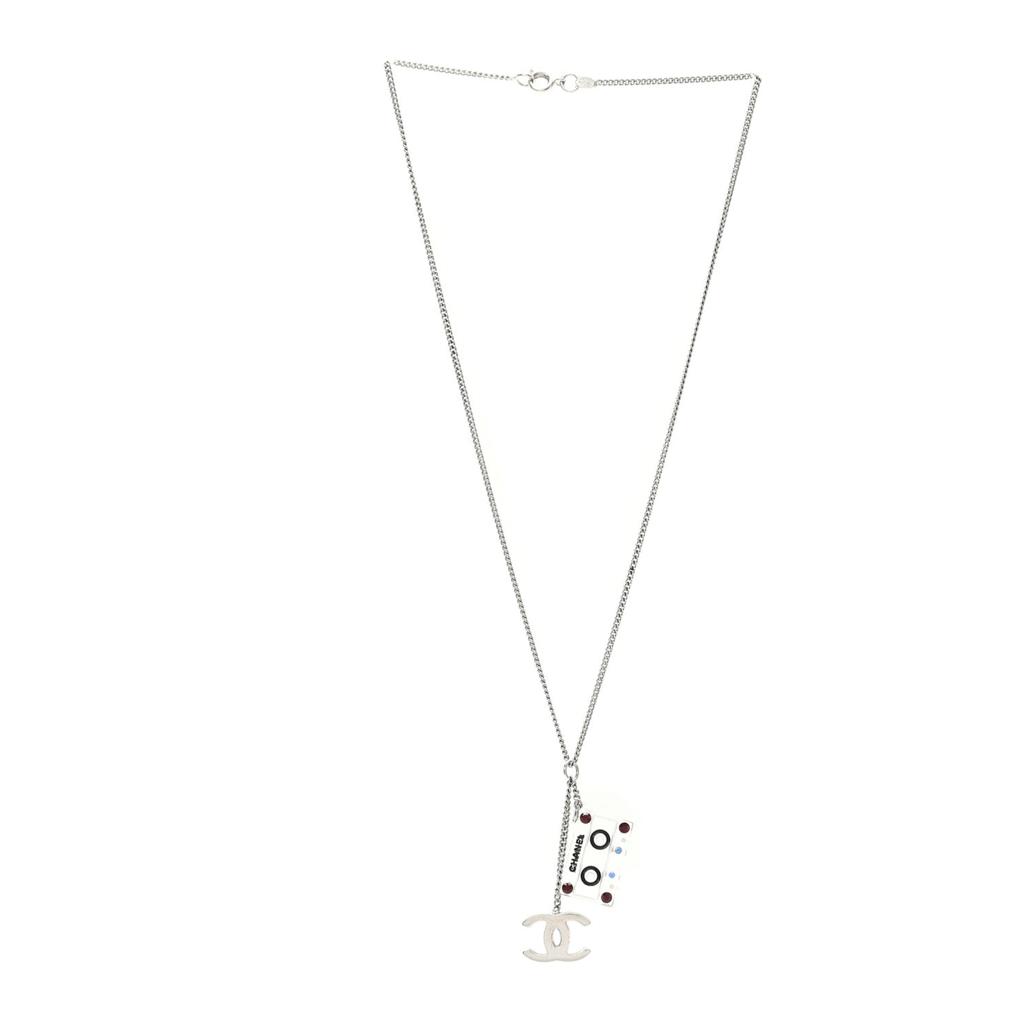 Metal Resin Cassette CC Charm Necklace Silver Black
