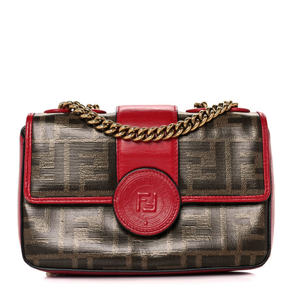Fendi Glazed Fabric Vitello Century FF 1974 Stamp Patch Mini Double F Crossbody Bag Mogano Panna Fragola 1 of 10
