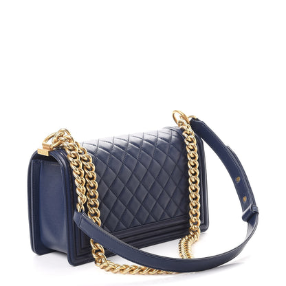 Chanel Lambskin Quilted Medium Boy Flap Dark Blue 3 of 9
