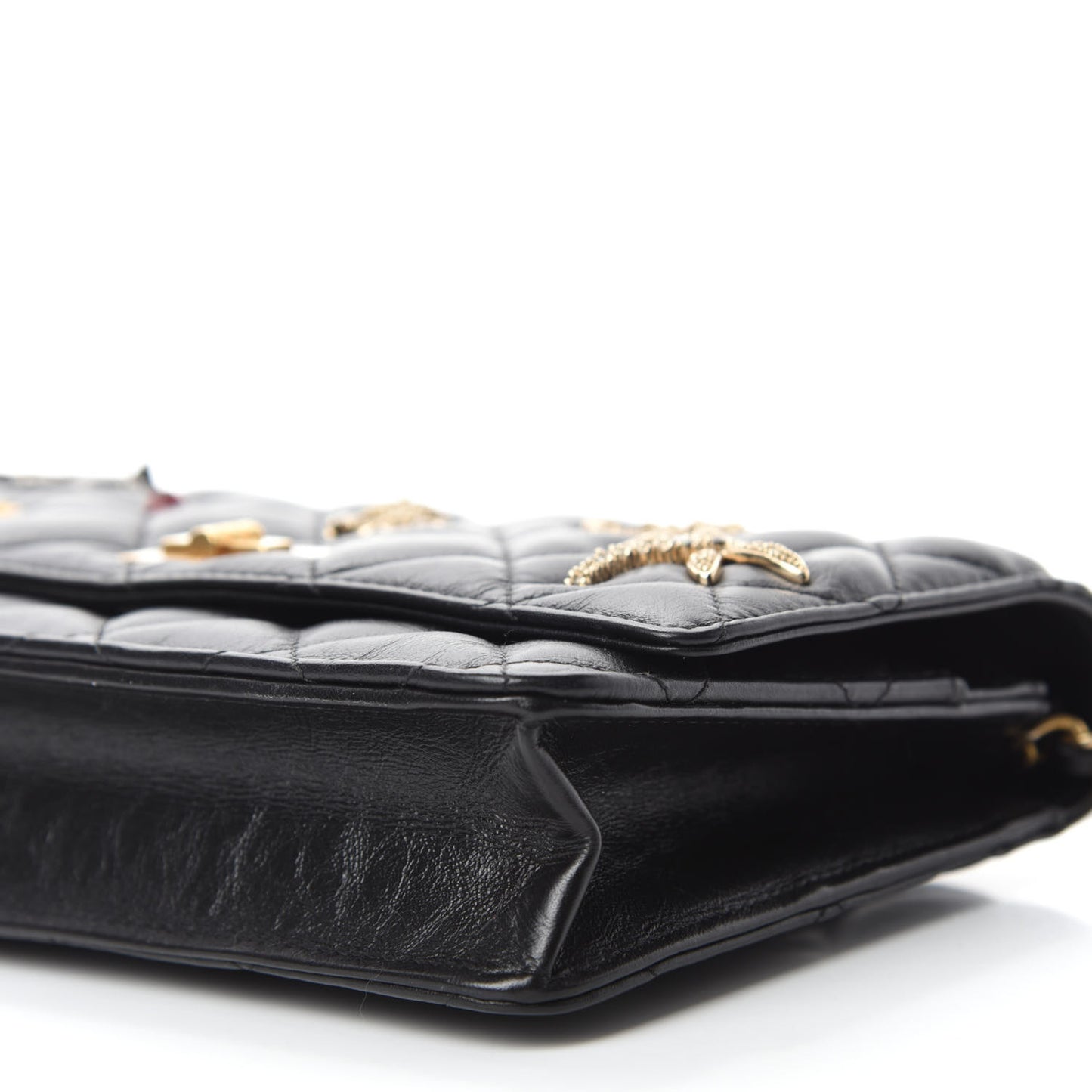 Aged Calfskin Quilted Lucky Charms 2.55 Reissue Wallet On Chain WOC Black