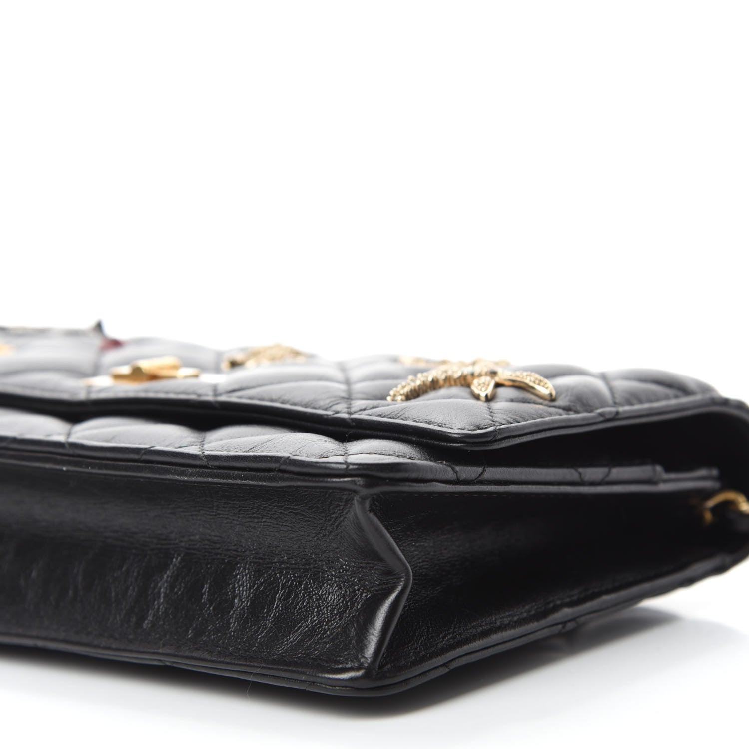 Chanel Aged Calfskin Quilted Lucky Charms 2.55 Reissue Wallet On Chain WOC Black 7 of 12