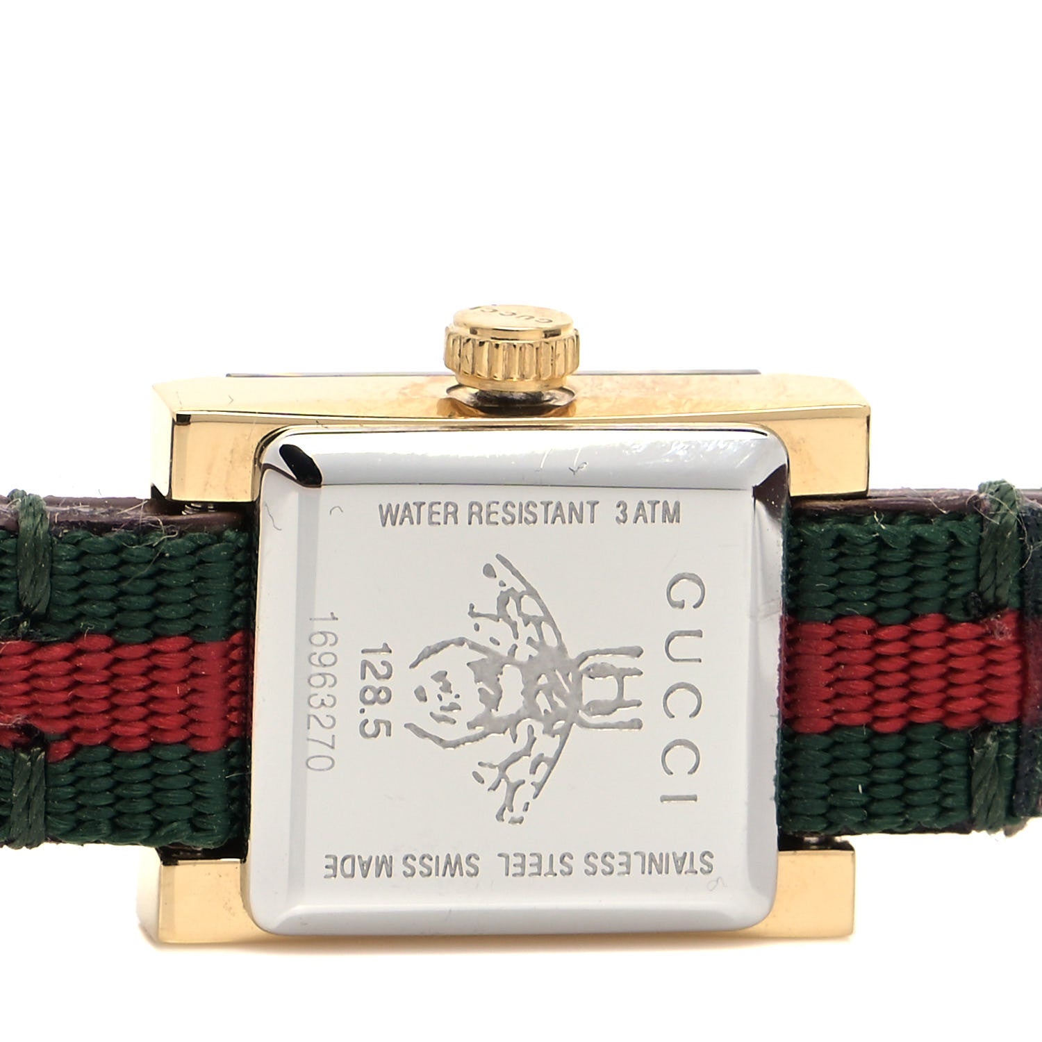 Gucci Stainless Steel Nylon 14mm Web G-Frame Square Double Wrap Quartz Watch Green 4 of 5
