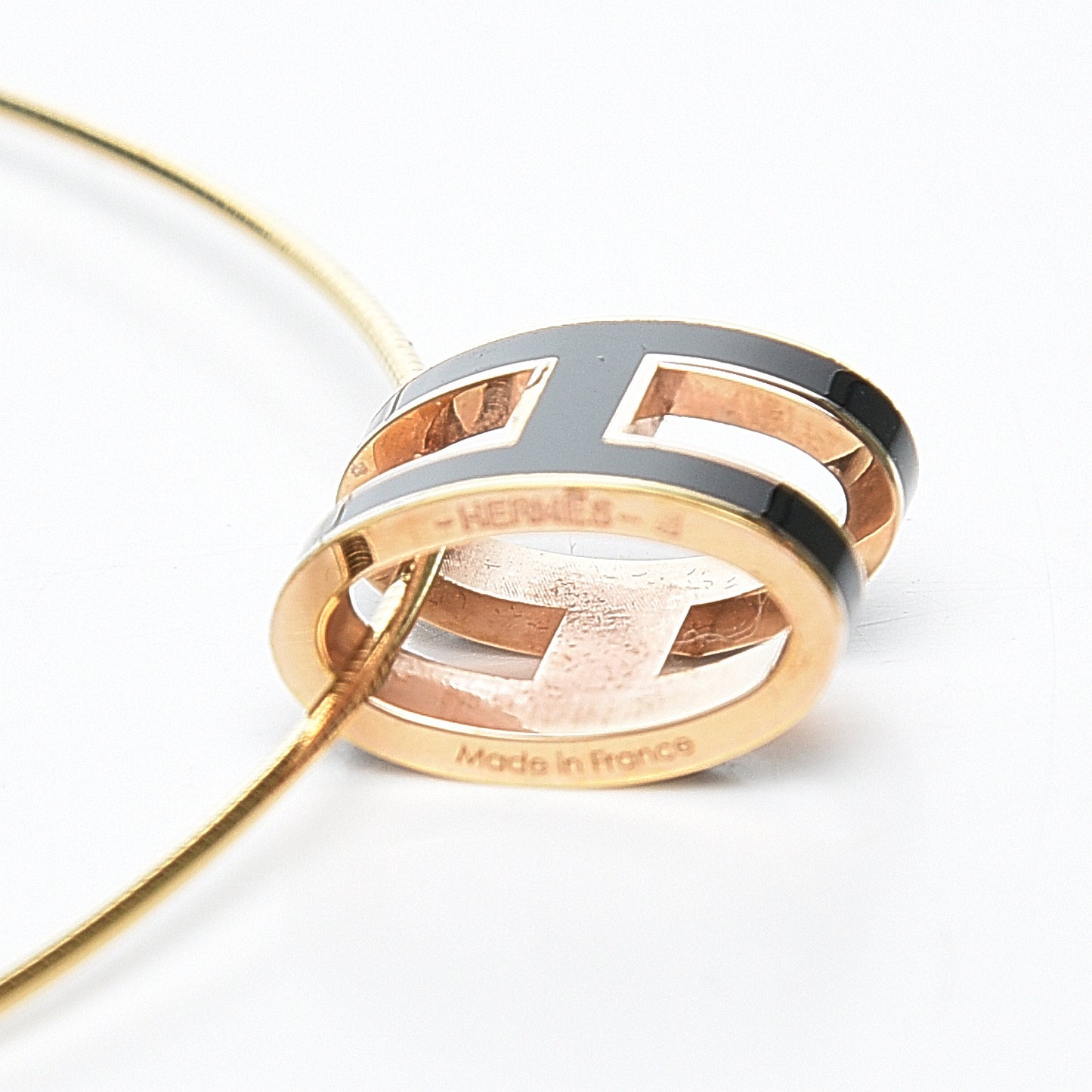 Lacquered Gold Pop H Pendant Necklace Black