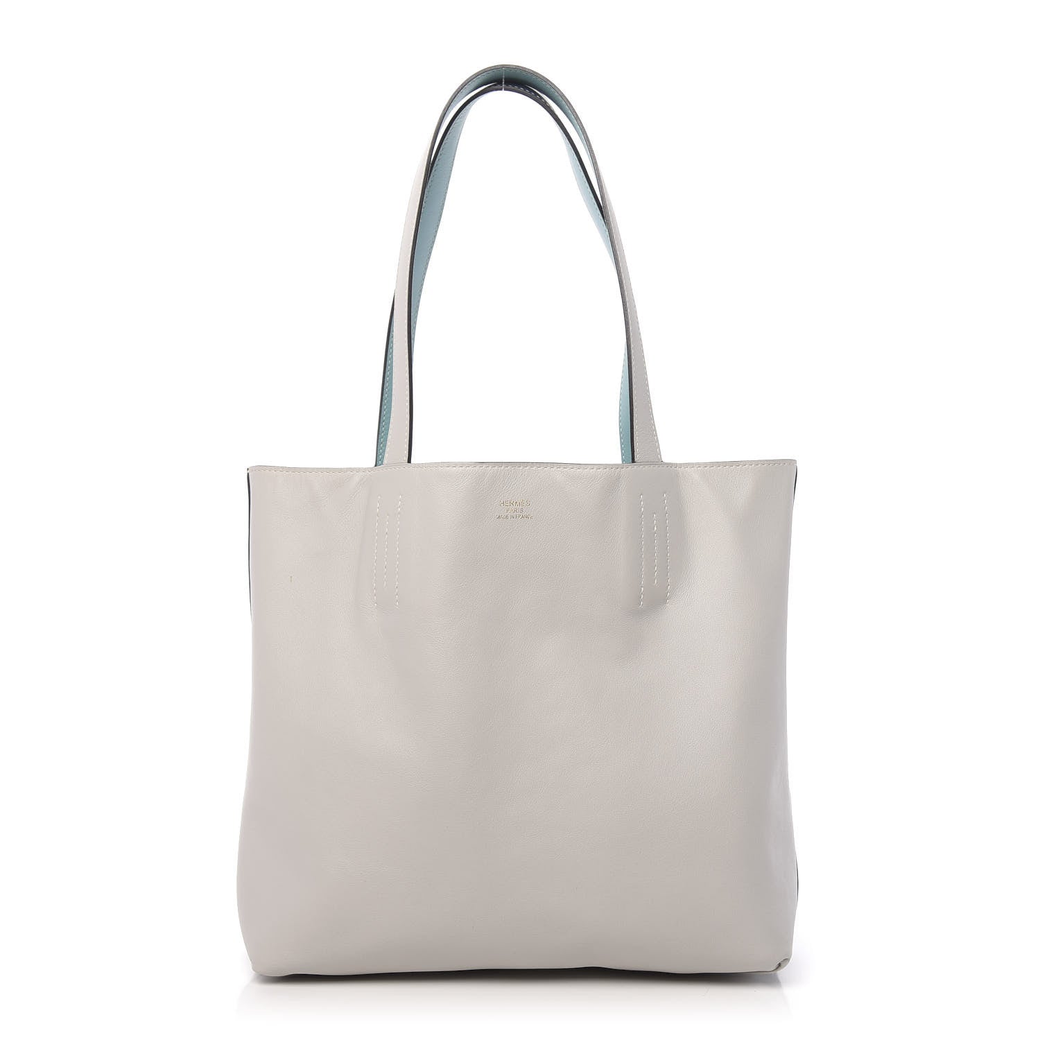 Hermes Veau Sikkim Swift Double Sens 30 Reversible Tote Gris Perle Colvert Bleu Atoll 1 of 17