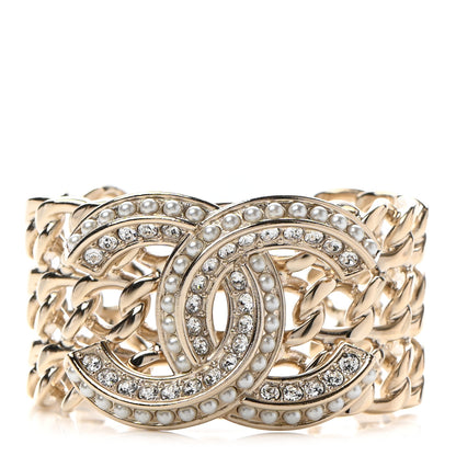 Chanel Crystal Pearl Chain CC Cuff Gold 1 of 5