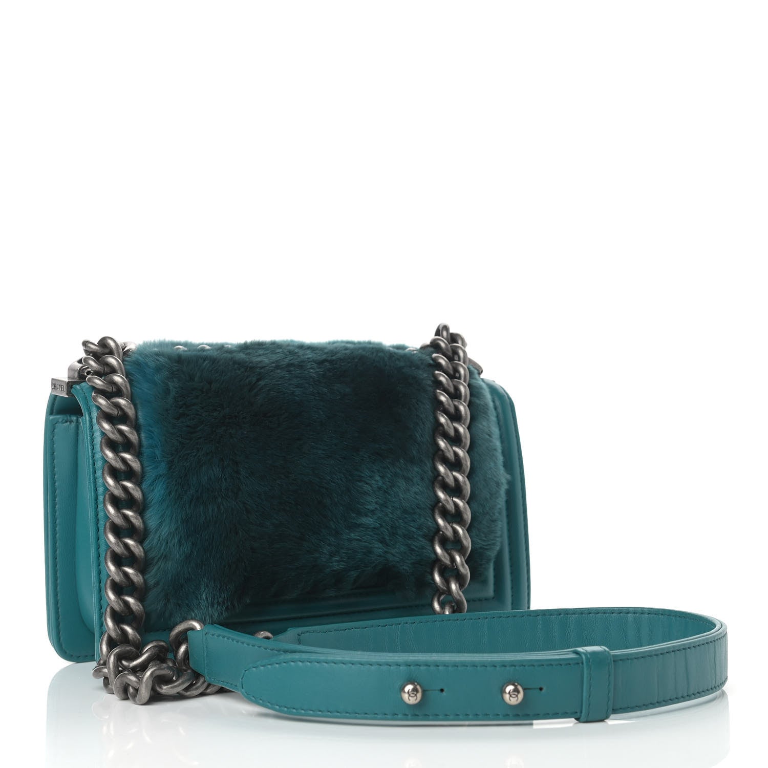 Chanel Orylag Rabbit Fur Calfskin Small Boy Flap Turquoise 3 of 11