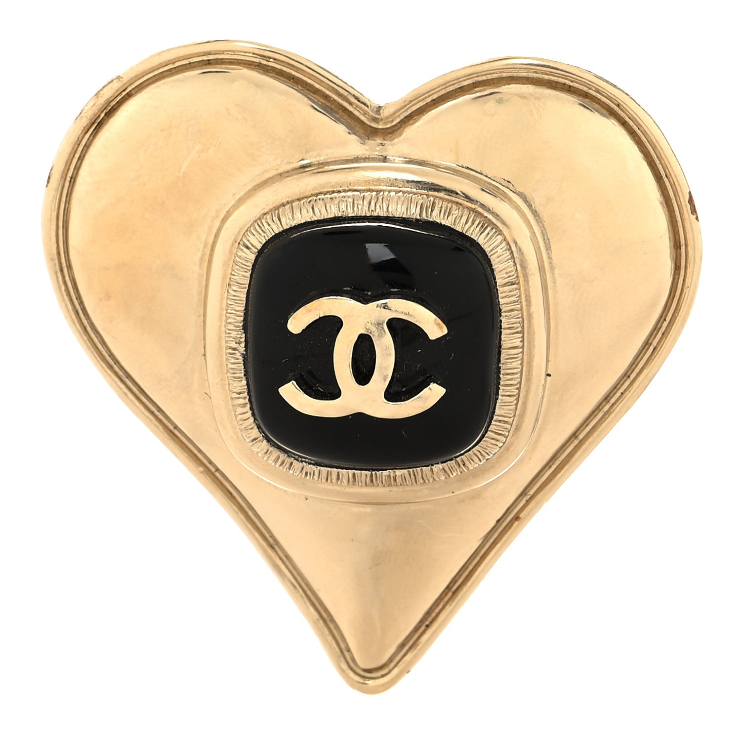 Chanel Metal Enamel CC Heart Brooch Gold Black 1 of 3