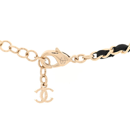 Chanel Metal Calfskin Crystal Double CC Short Necklace Black Gold 4 of 4