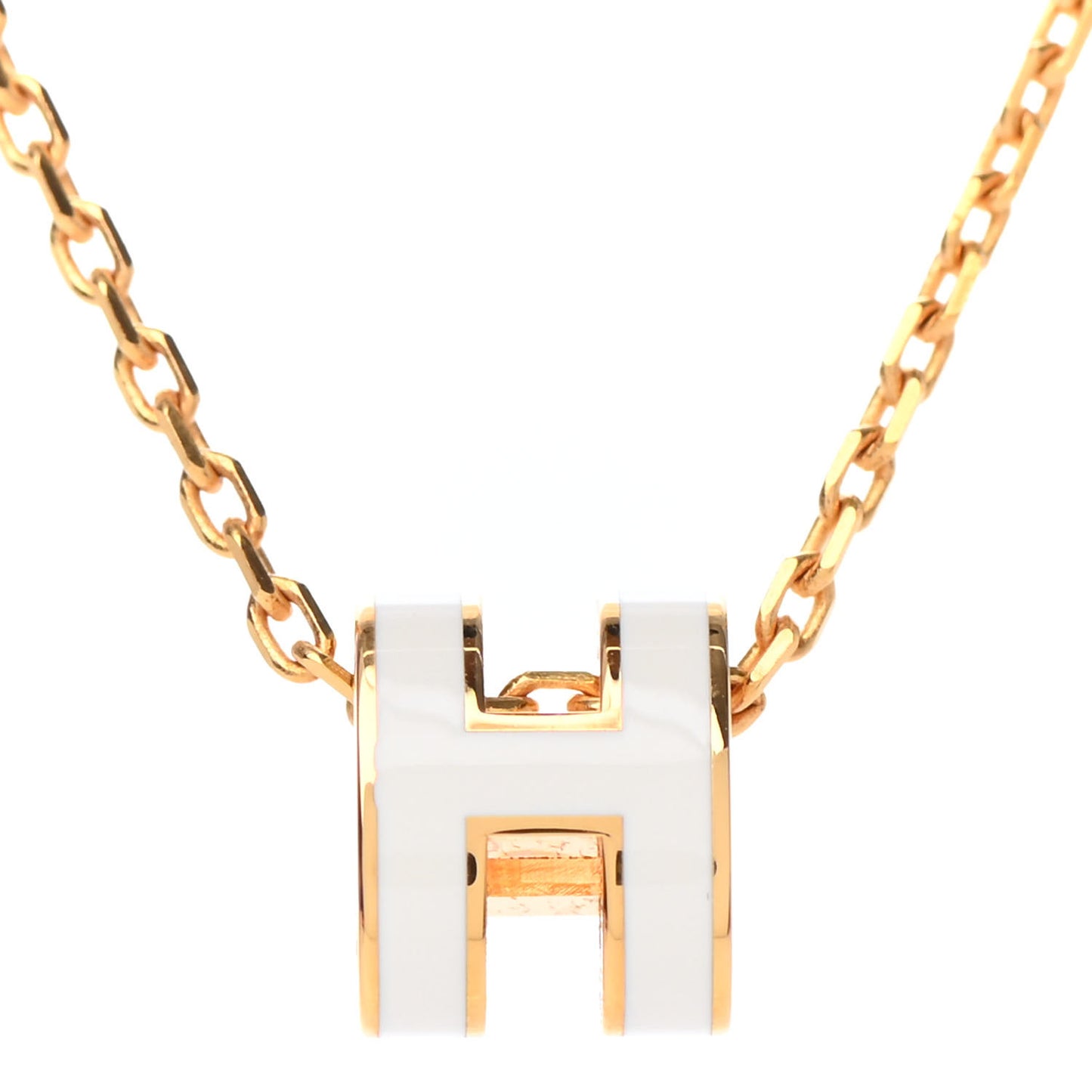 Lacquered Gold Mini Pop H Pendant Necklace White