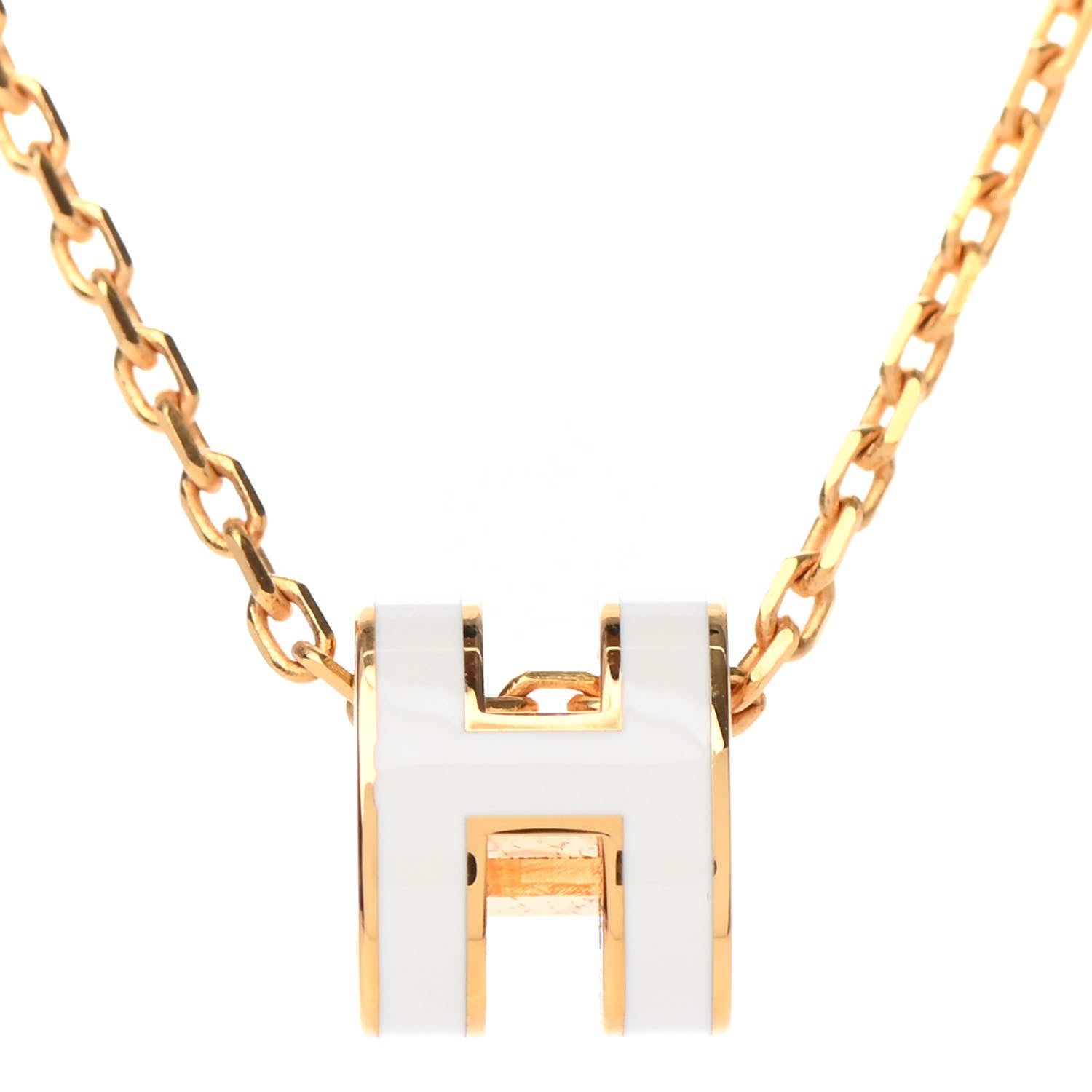 Hermes Lacquered Gold Mini Pop H Pendant Necklace White 3 of 3