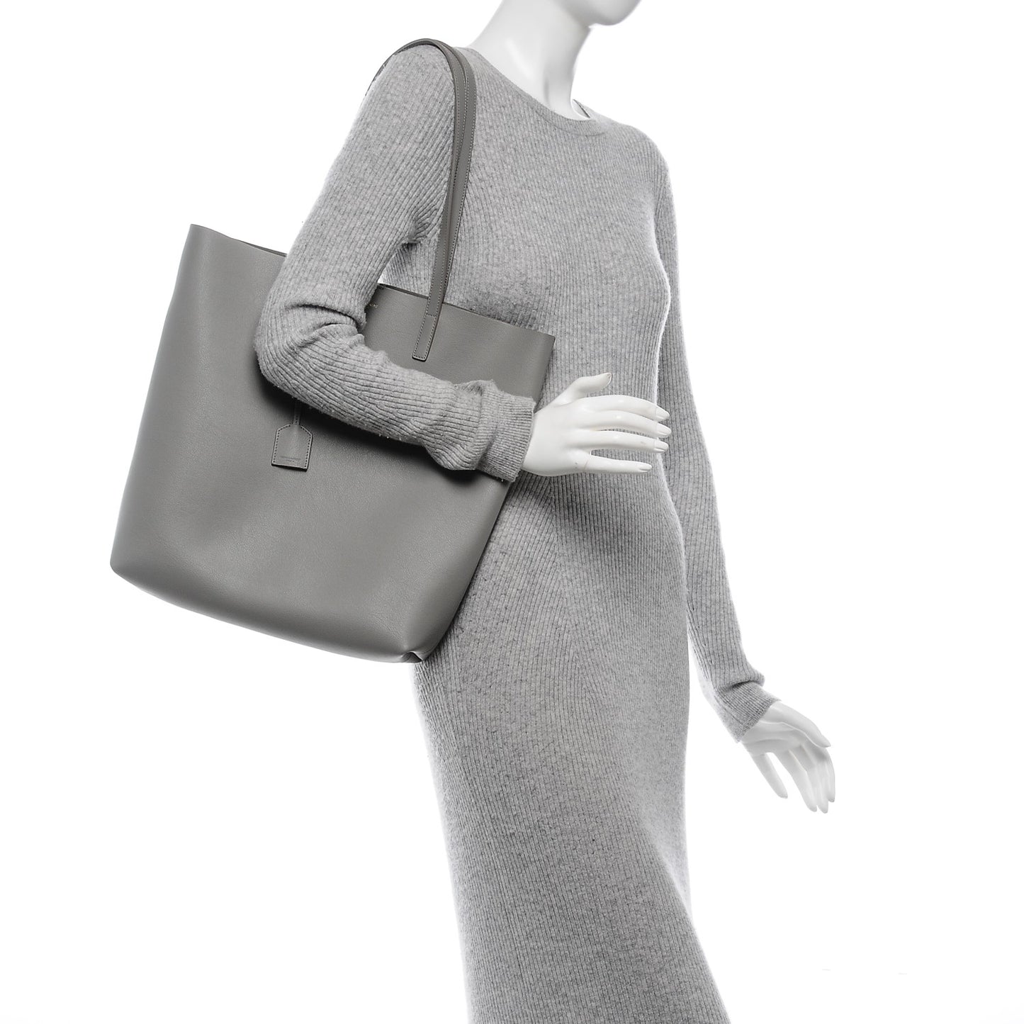 Calfskin Medium Shopping Tote Light Gray