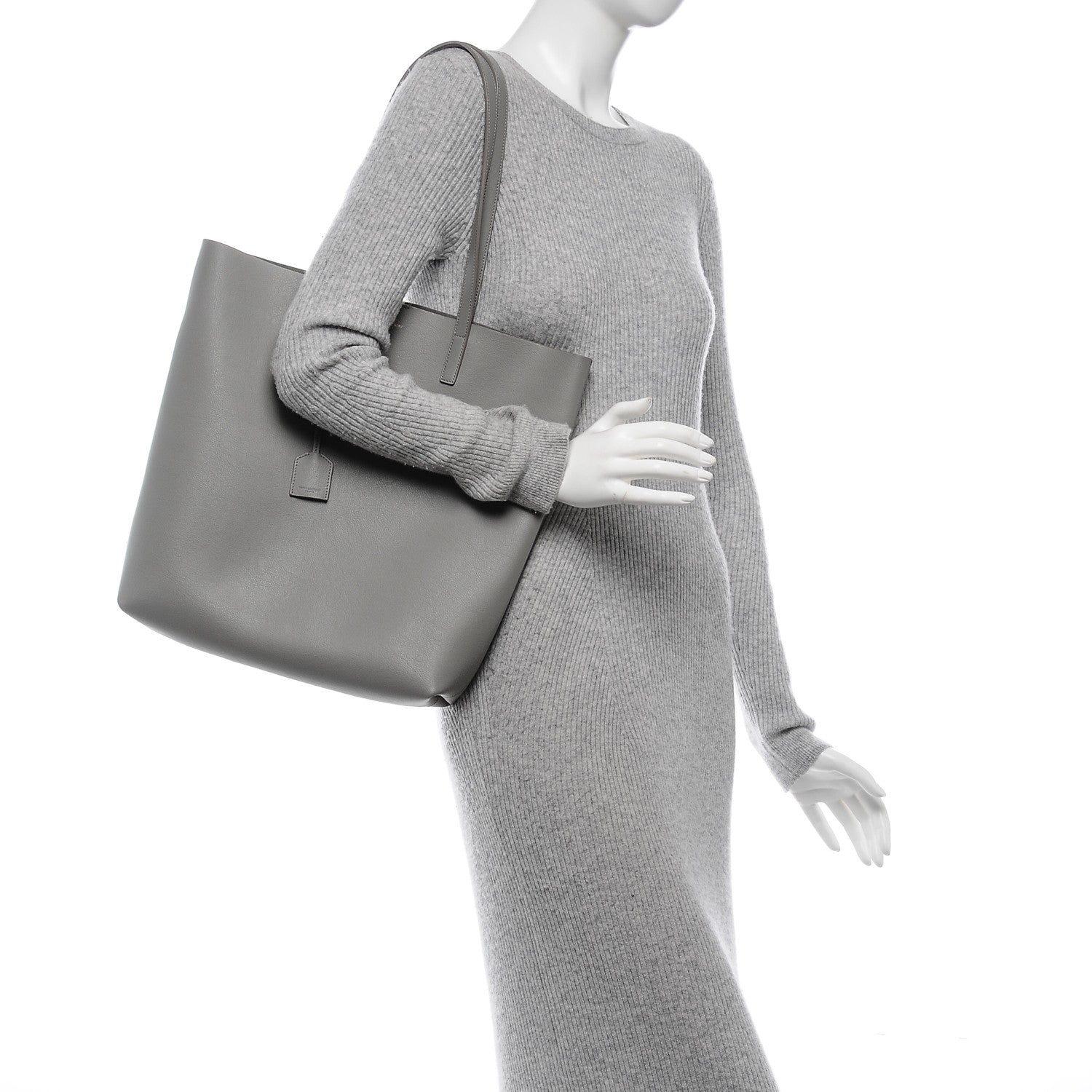 Saint Laurent Calfskin Medium Shopping Tote Light Gray 2 of 8