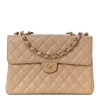 Chanel Caviar Quilted Jumbo Single Flap Beige 1 of 28
