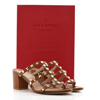 Valentino Garavani Calfskin Nappa Rockstud 60mm Caged Slide Sandals 37 Tobacco 9 of 9