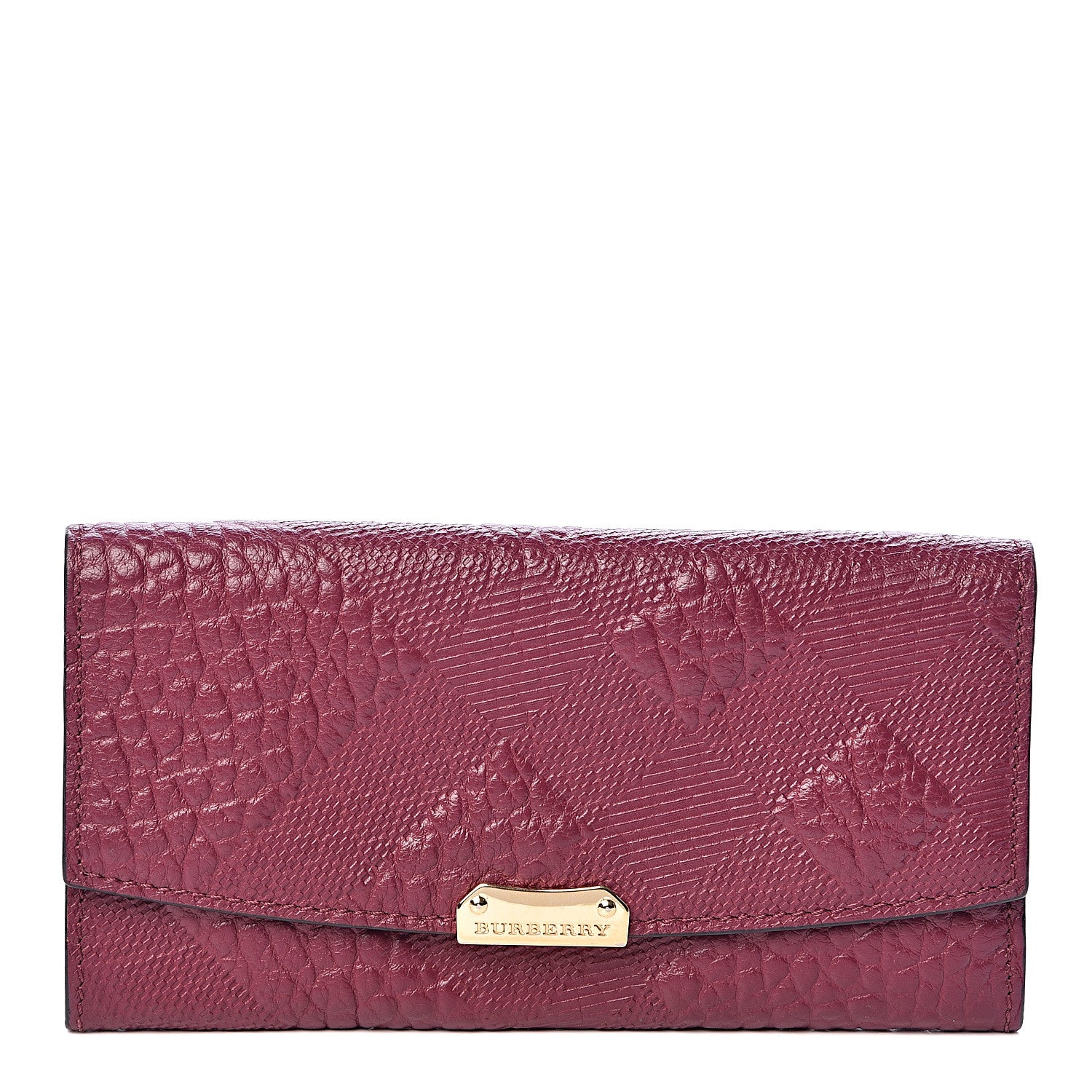 Burberry Signature Grain Calfskin Check Embossed Porter Continental Wallet Dark Plum 1 of 9